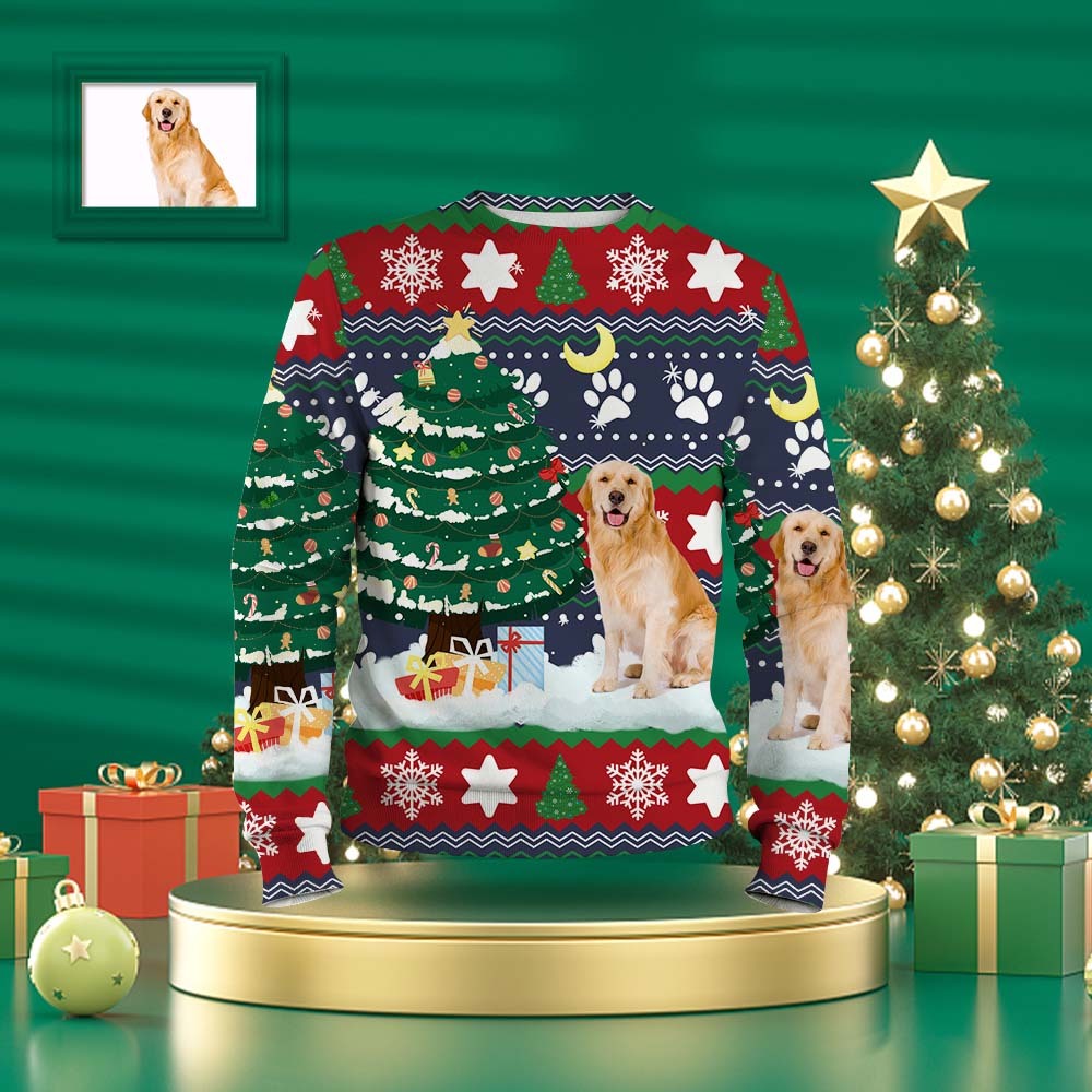 Custom Face Unisex Christmas Sweatshirt Casual Kerstboom Gepersonaliseerd Hondenfoto Crewneck Shirt - SokkenFoto