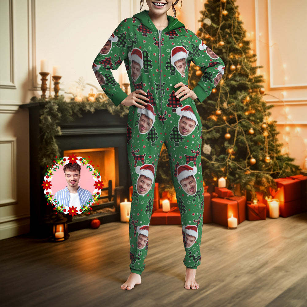 Aangepaste Gezicht Rompertjes Pyjama Kleurrijke Kerst Eendelige Nachtkleding Kerstcadeau - SokkenFoto