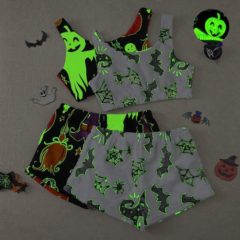 Halloween Loungewear Voor Dames, Glow-in-the-dark Flanellen Pyjamaset, Herfst/winter Fleece Comfortabele Huispak Pyjama's Voor Dames - SokkenFoto