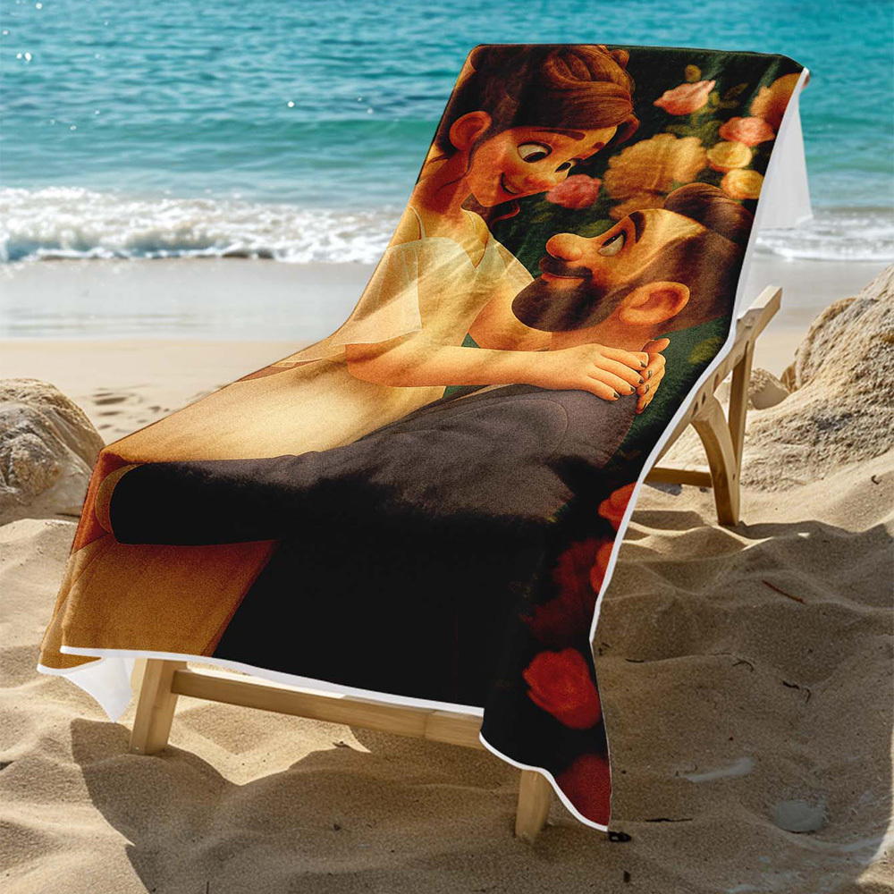 Gepersonaliseerde Strandhanddoek Met Cartoonfoto, Perfect Cadeau-idee Voor Familie-uitjes - SokkenFoto