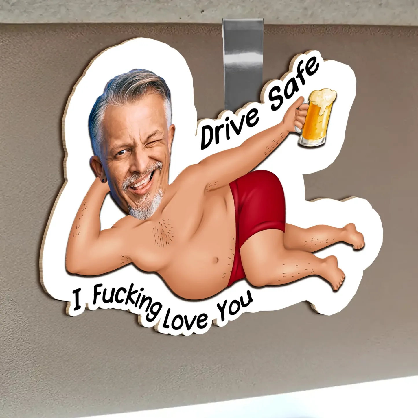 Gepersonaliseerde Foto Houten Autovizierclip Drive Safe I F*cking Love You - Grappige Valentijnsdagcadeaus Voor Man, Vrouw - SokkenFoto