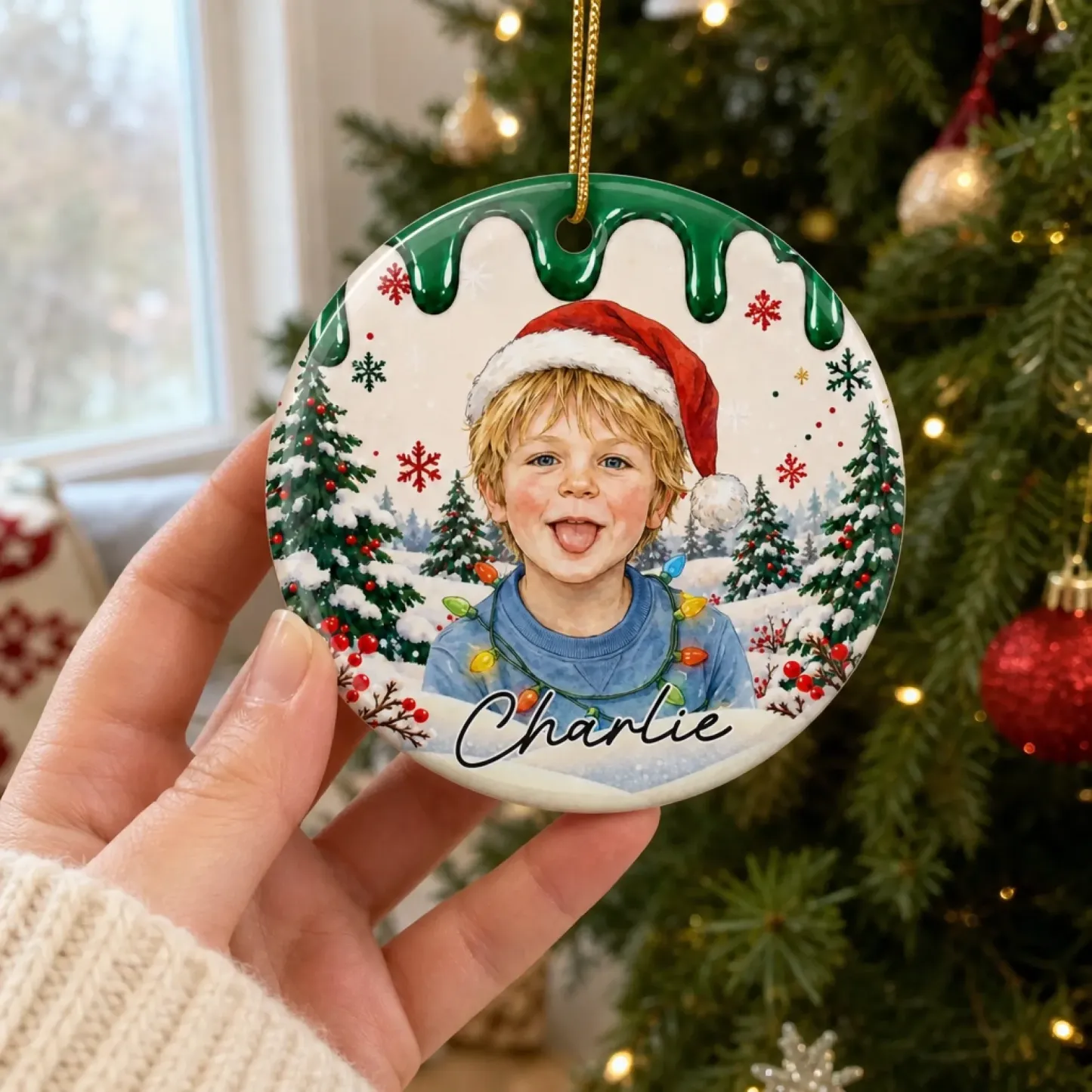 Aangepaste Foto Kerst Familieportret Geschenken - Gepersonaliseerd Keramisch Ornament - SokkenFoto