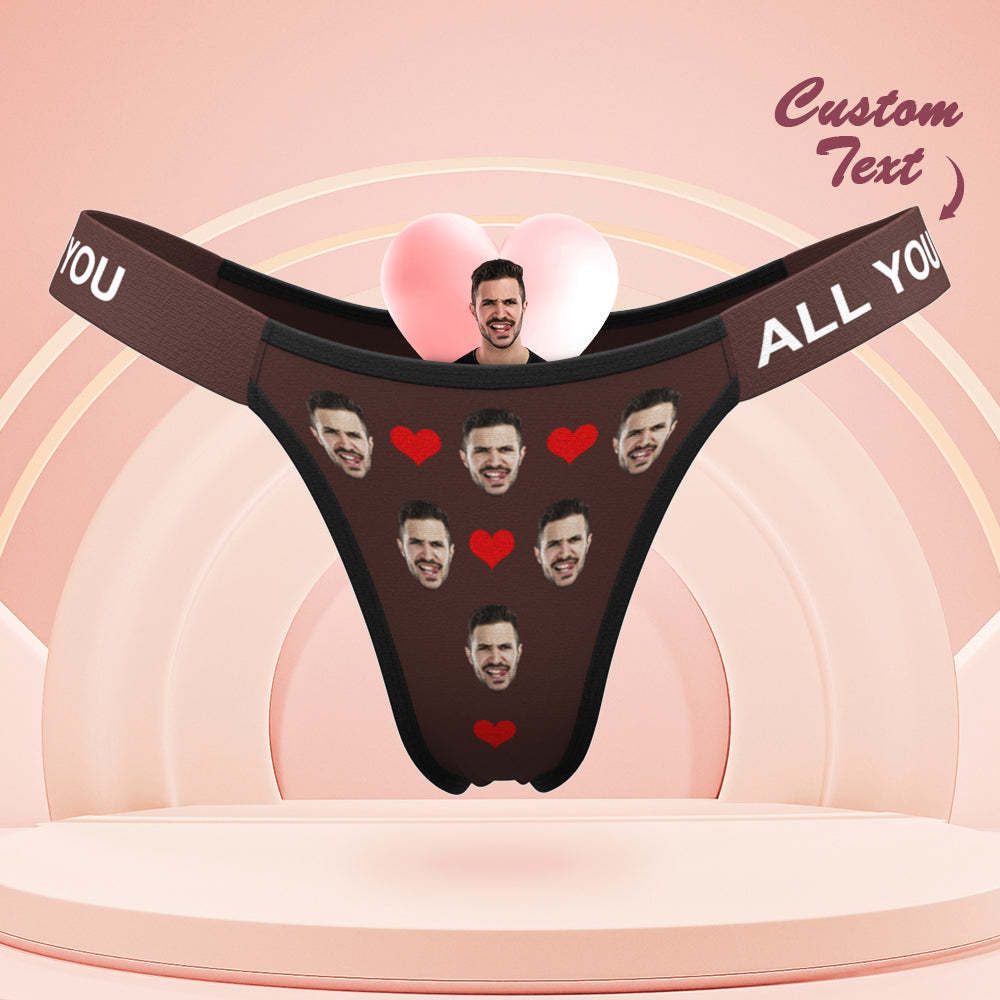 Aangepaste Gezicht Slipje Klassieke Liefde Hart Gepersonaliseerde Tailleband Gegraveerd Thong Cadeau Voor Haar - SokkenFoto