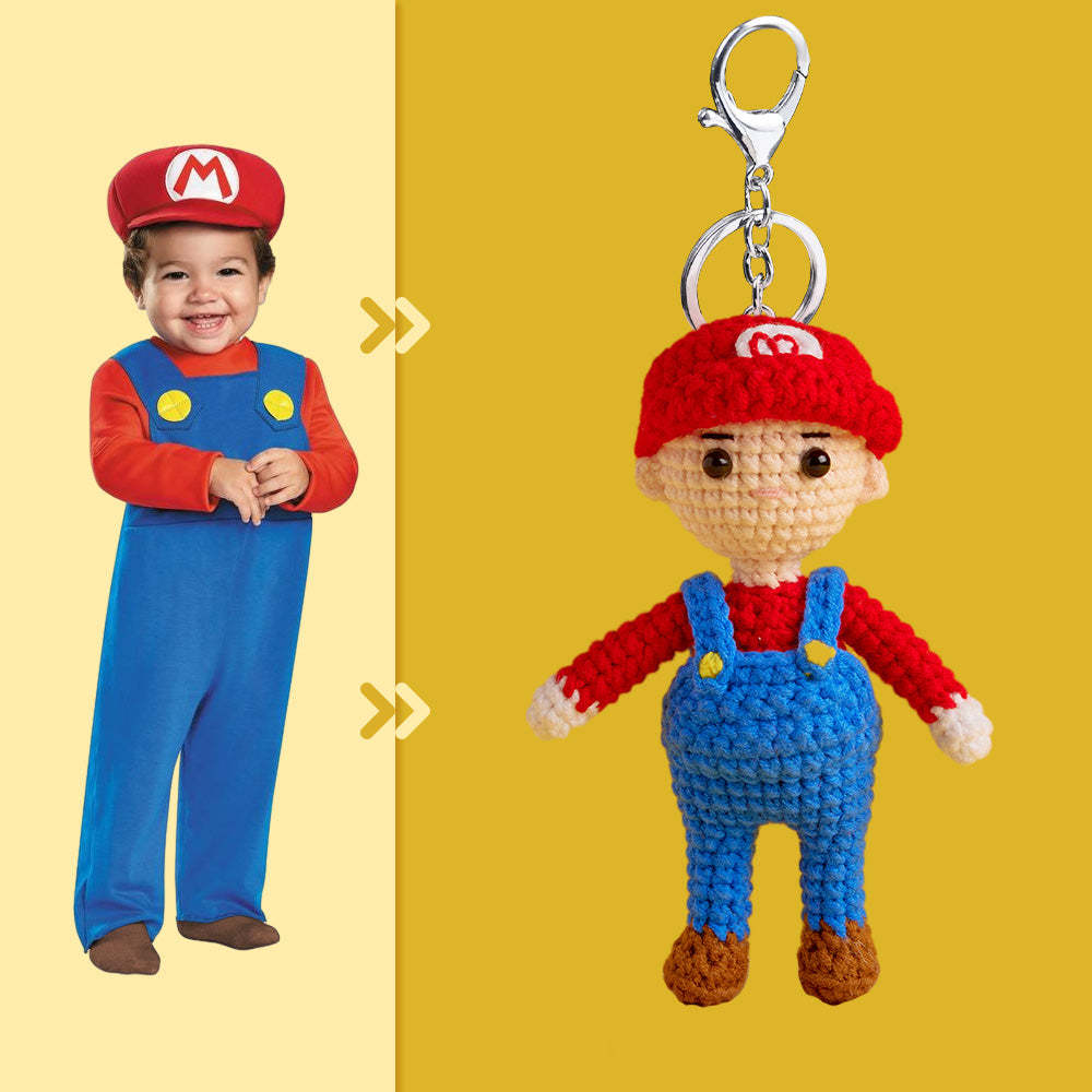 Full Body Aanpasbare 1 Persoon Aangepaste Gehaakte Pop Gepersonaliseerde Geschenken Handgeweven Mini-poppen - Mario - SokkenFoto