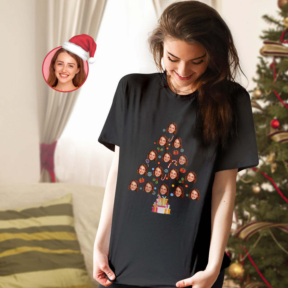 Custom Face T-shirt Gezichten Op Tree Christmas T-shirt - SokkenFoto