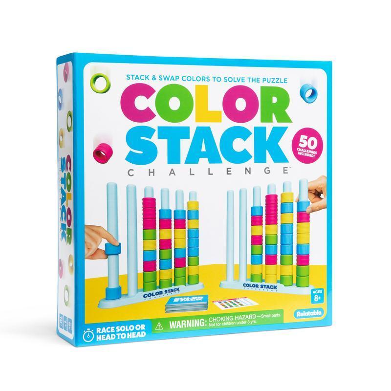 Stack Challenge - Een Snel Puzzelspel Met Kleurmatching Voor Gezellige Feestjes En Spelavonden Met Het Gezin. Inclusief 2 Stapelrekken, 50 Uitdagingskaarten, 80 Ringen En Instructies. - SokkenFoto