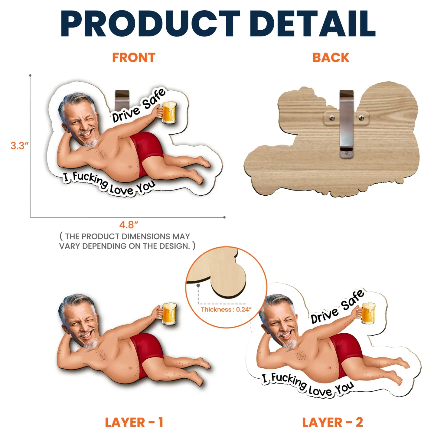 Gepersonaliseerde Foto Houten Autovizierclip Drive Safe I F*cking Love You - Grappige Valentijnsdagcadeaus Voor Man, Vrouw - SokkenFoto