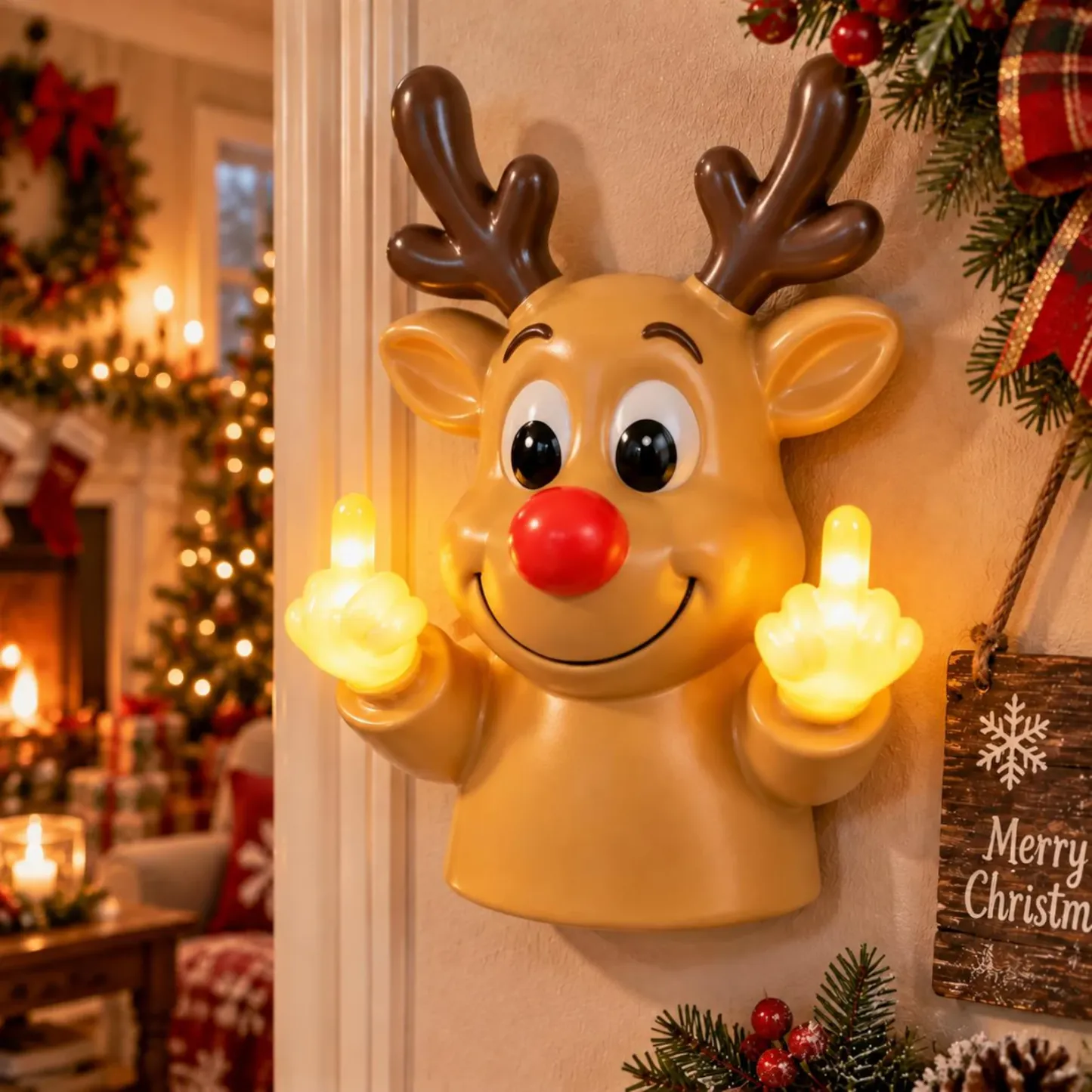 Grappige Kerstman Middelvinger Wandlamp, Kerstnieuwigheid Decor, Warme LED Kerstman Lamp, Volwassen Vakantiecadeau, Brutaal Kerstmuuraccent - SokkenFoto