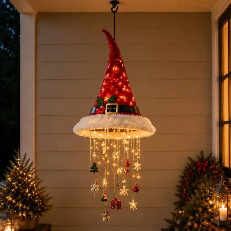 LED-verlichte Heksenhoed Als Hangend Ornament - Gloeiende Halloween-feestdecoratie - SokkenFoto