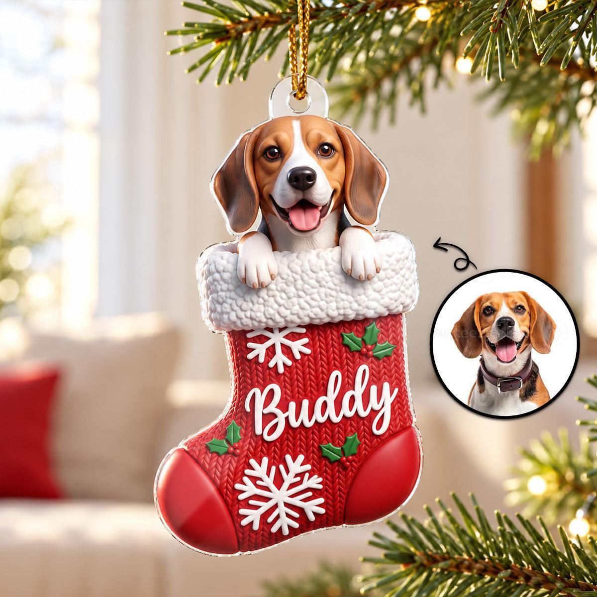 Aangepaste Hond Kat Huisdier Kous - Gepersonaliseerde Acryl Ornament - Kerstcadeau Voor Hond Kat Moeder - SokkenFoto