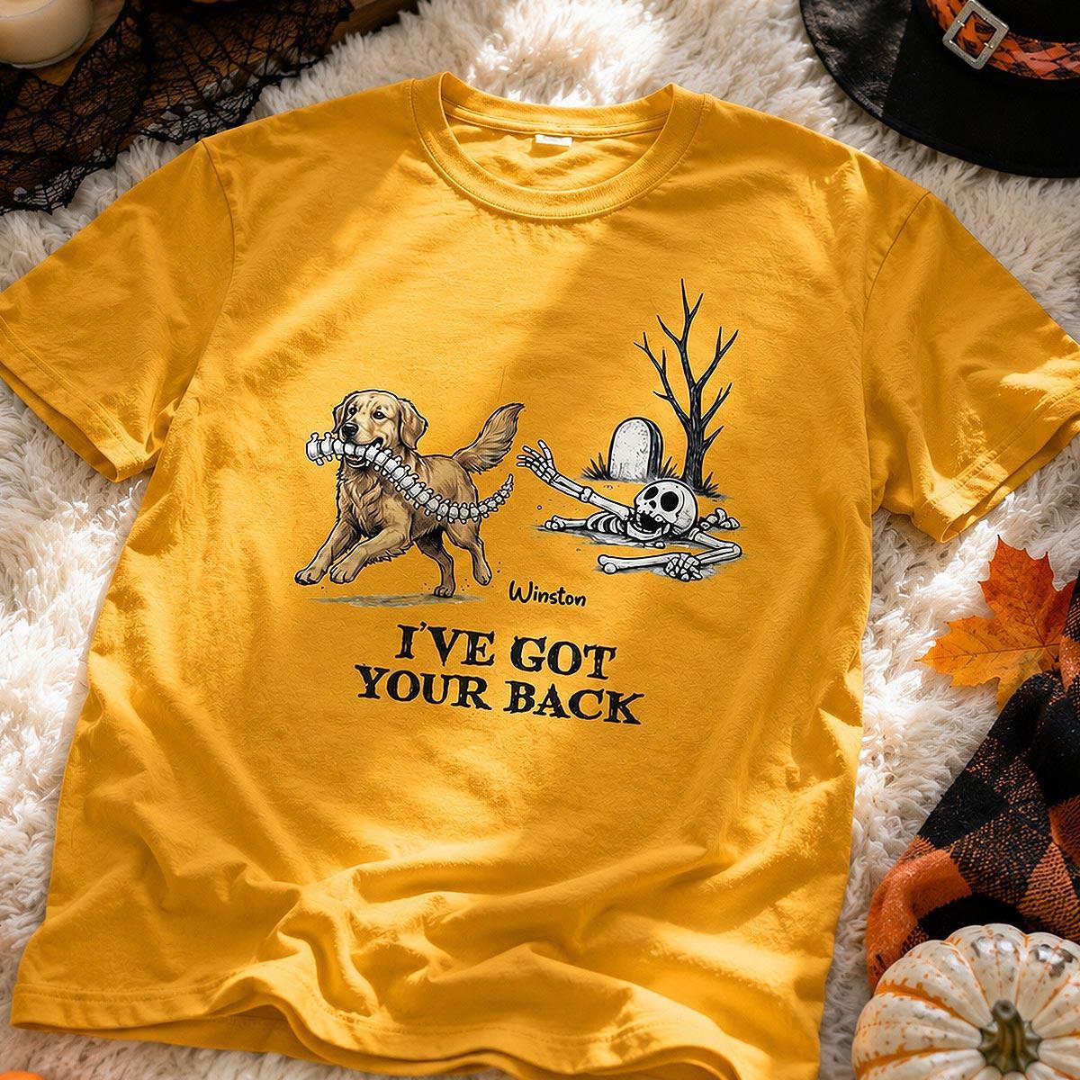 Ik Sta Achter Je - T-shirt Met Gepersonaliseerde Foto Van Een Hond Die Zijn Ruggengraat Steelt - Grappig Halloweenkostuum Voor Hondenliefhebbers - SokkenFoto