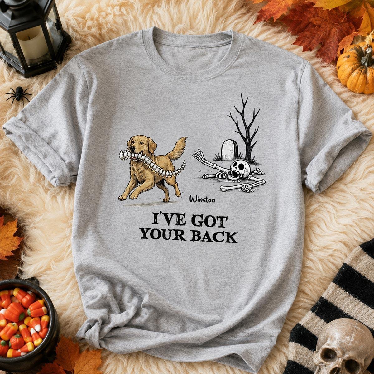 Ik Sta Achter Je - T-shirt Met Gepersonaliseerde Foto Van Een Hond Die Zijn Ruggengraat Steelt - Grappig Halloweenkostuum Voor Hondenliefhebbers - SokkenFoto