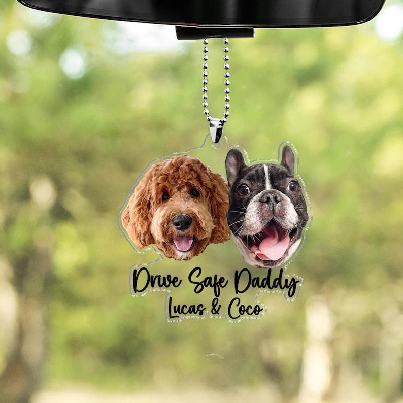 Vaderdagcadeaus Voor Hondenvader, Op Maat Hangend Huisdier Foto Auto Ornament, Hondenliefhebbers Geschenken, Auto-accessoires, Gepersonaliseerde Drive Safe Daddy Geschenken - SokkenFoto