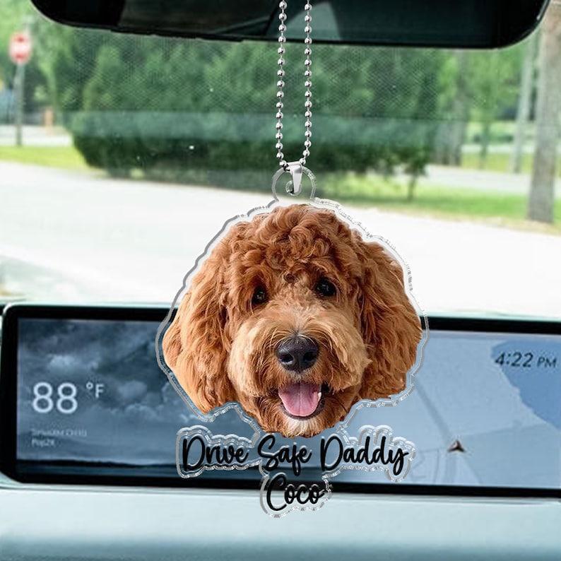 Vaderdagcadeaus Voor Hondenvader, Op Maat Hangend Huisdier Foto Auto Ornament, Hondenliefhebbers Geschenken, Auto-accessoires, Gepersonaliseerde Drive Safe Daddy Geschenken - SokkenFoto