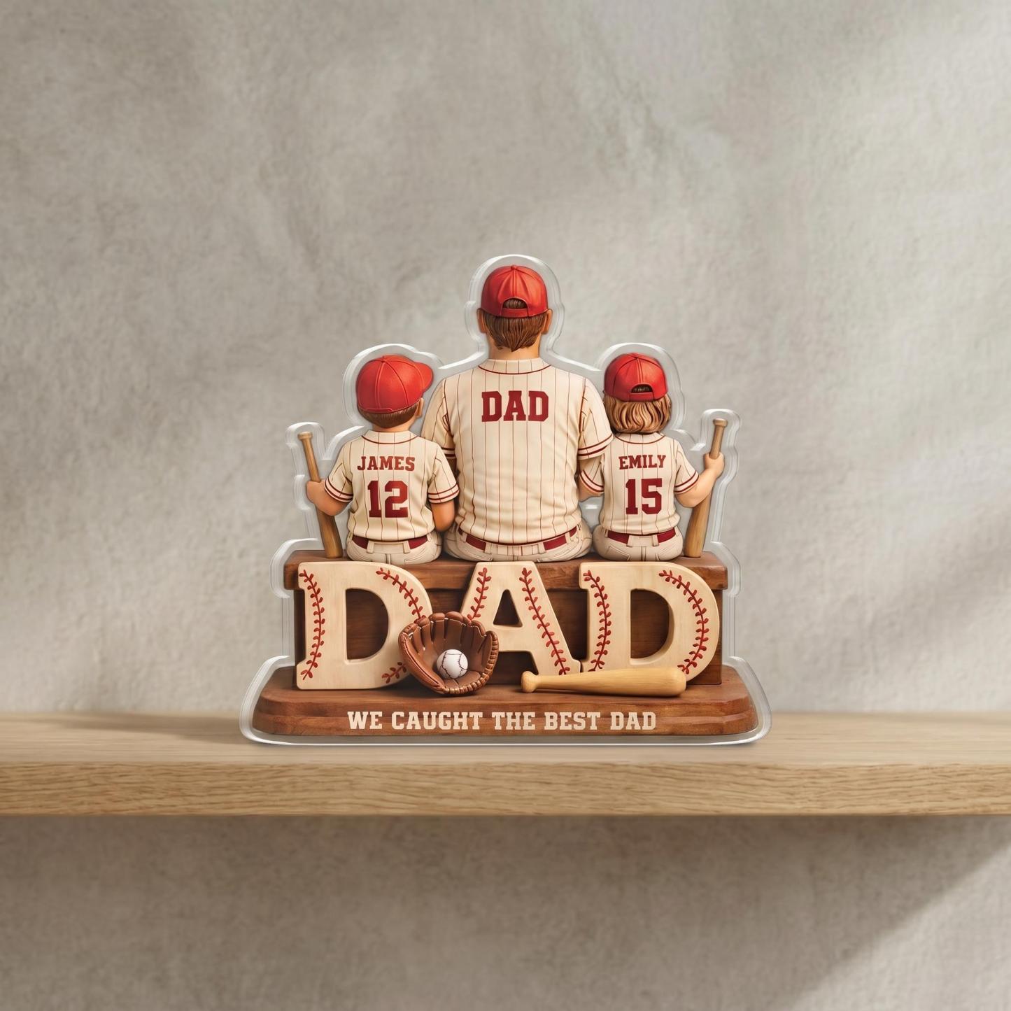 We hebben de beste papa-honkbal gevangen, gepersonaliseerde 2D-acrylplaat, aangepast vaderdagcadeau voor papa, cadeau voor man, opa, oprecht cadeau - SokkenFoto
