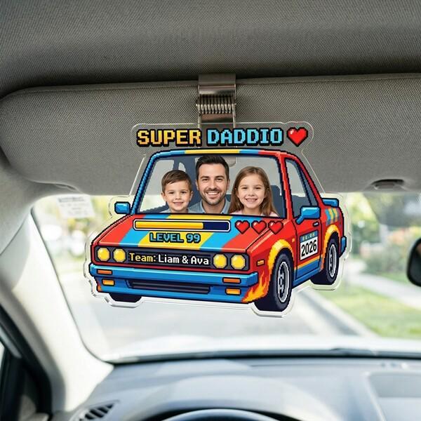 Vaderdagcadeau, aangepaste foto Super Daddio autovizierclip, rij veilig cadeau voor papa