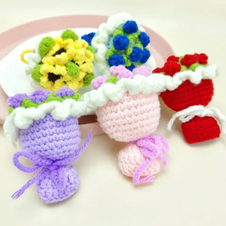 Moederdag Cadeau Wol Gebreide Boeket Sleutelhanger Simulatie Zonnebloem Tas Bedel Hanger Afstudeercadeau