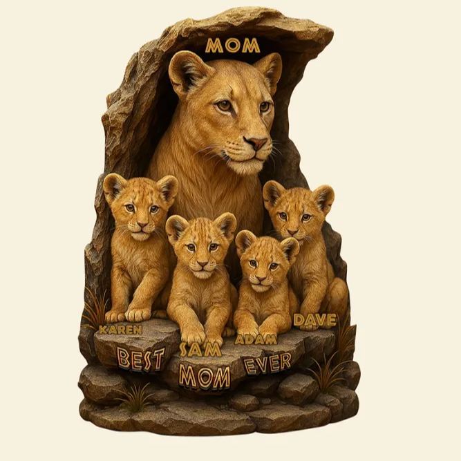 Gepersonaliseerd Cadeau Voor Mama: Plaquette Met Leeuwenmoeder En Kleine Welpjes - SokkenFoto