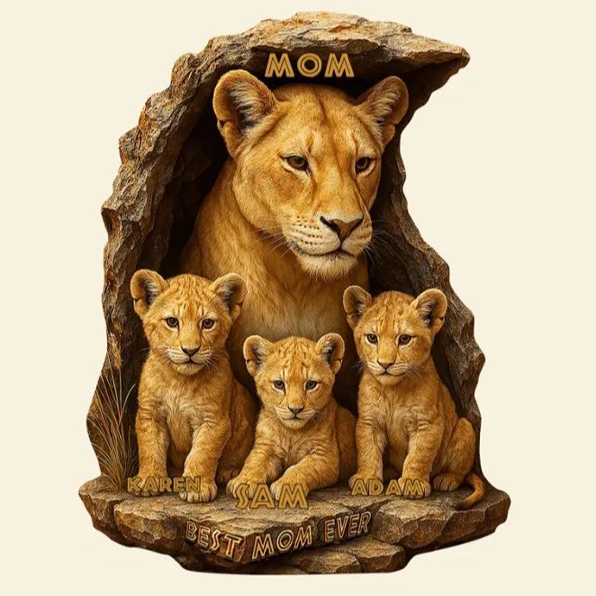 Gepersonaliseerd Cadeau Voor Mama: Plaquette Met Leeuwenmoeder En Kleine Welpjes - SokkenFoto