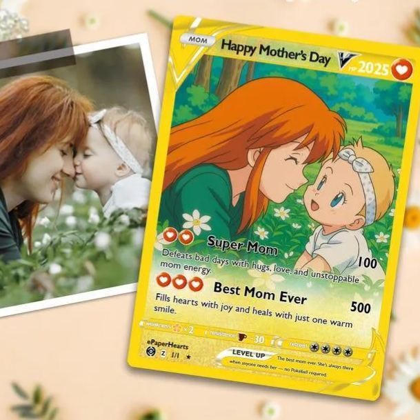 Moederdag Pokémon-kaart, Gepersonaliseerde Pokémon-kaart, Cadeau Voor Mama, Moederdagcadeau, Gepersonaliseerd Pokémon-cadeau