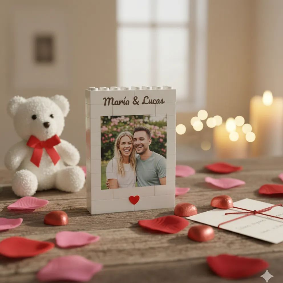 Fotolijst In De Vorm Van Een Bouwsteenpuzzel – Bouw Je Liefde, Een Romantisch Cadeau Voor Stellen Voor Valentijnsdag En Jubilea. - SokkenFoto