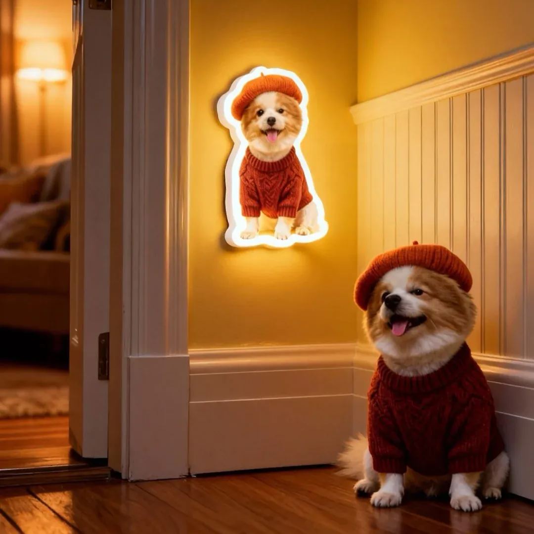 Gepersonaliseerde Wandlamp Met Bewegingssensor Voor Katten En Honden, Met Aangepaste Foto Van Uw Huisdier, Perfect Als Nachtlampje Voor Dierenliefhebber.