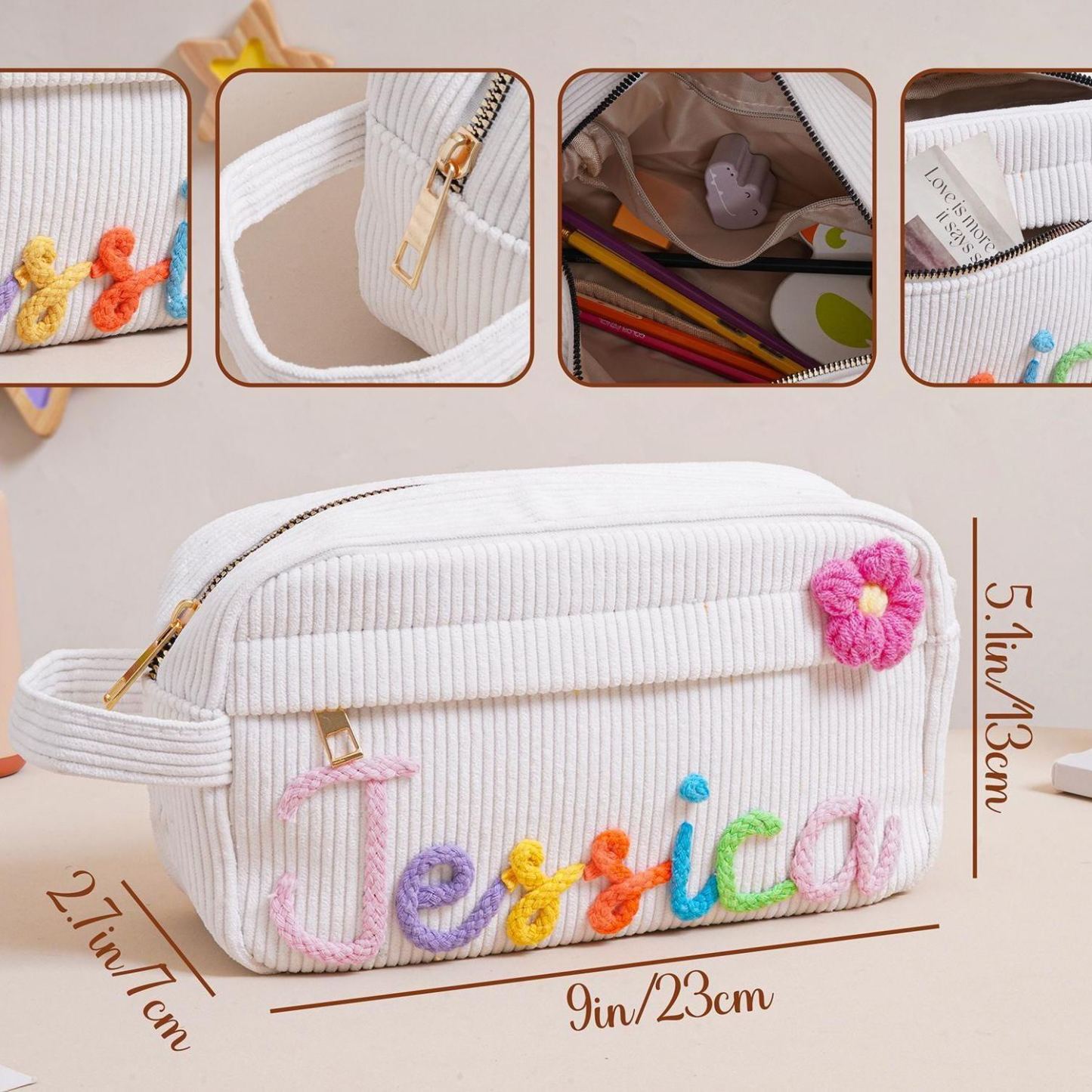 Gepersonaliseerde Corduroy Etui, Aangepaste Naam Corduroy Etui, Terug Naar School Cadeau, Monogram Potlood Tas Met Garennaam, Cadeau Voor Kinderen - SokkenFoto