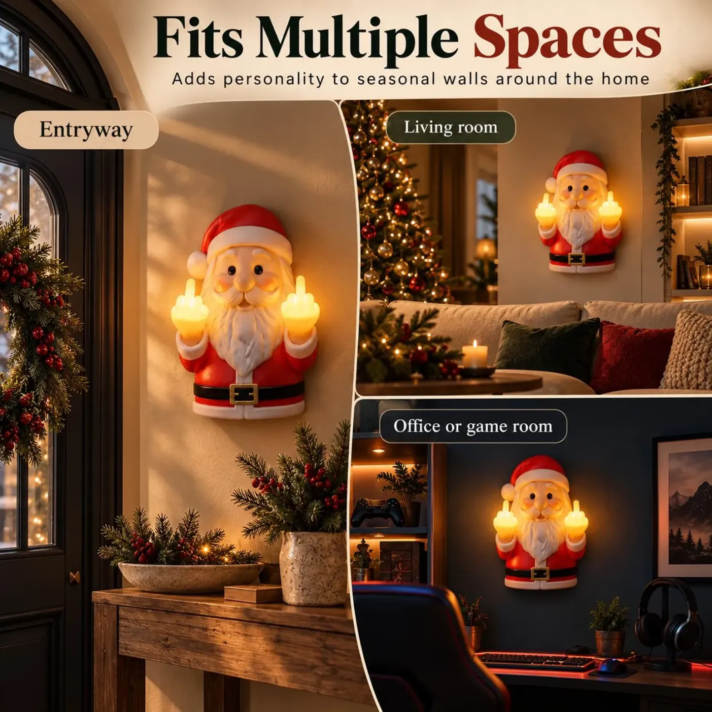 Grappige Kerstman Middelvinger Wandlamp, Kerstnieuwigheid Decor, Warme LED Kerstman Lamp, Volwassen Vakantiecadeau, Brutaal Kerstmuuraccent - SokkenFoto