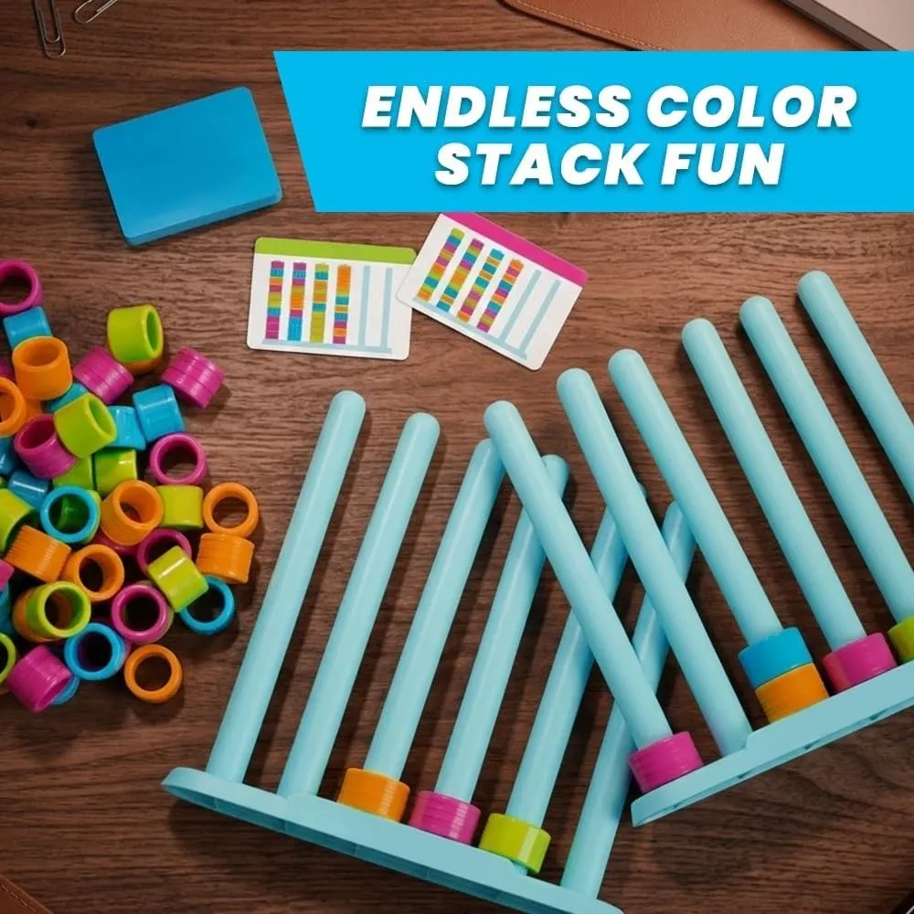 Stack Challenge - Een Snel Puzzelspel Met Kleurmatching Voor Gezellige Feestjes En Spelavonden Met Het Gezin. Inclusief 2 Stapelrekken, 50 Uitdagingskaarten, 80 Ringen En Instructies. - SokkenFoto
