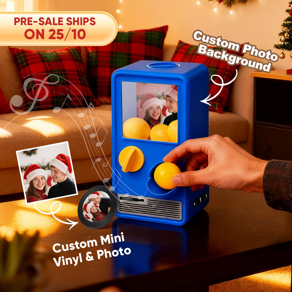 (pre-sale, Verzending Op 25/10) Gepersonaliseerde Muziek- En Fotomuziekgachaponmachine, Aangepaste Liedjesminiplatenbox, Retro Kerstcadeaus Voor Haar - SokkenFoto