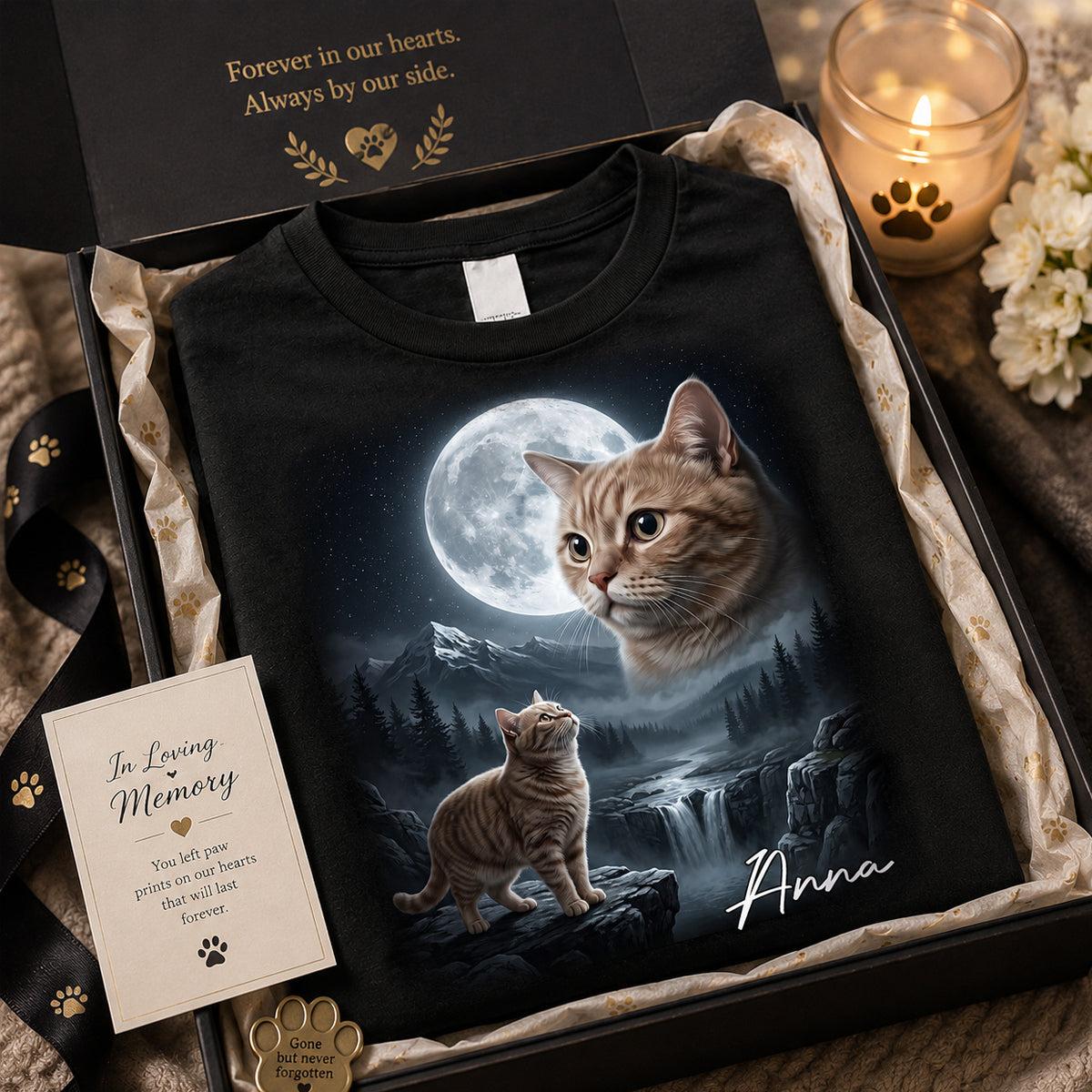 Kat Die Naar De Maan Huilt - T-shirt Met Gepersonaliseerde Huisdierfoto - Halloween Cadeau Voor Kattenliefhebbers
