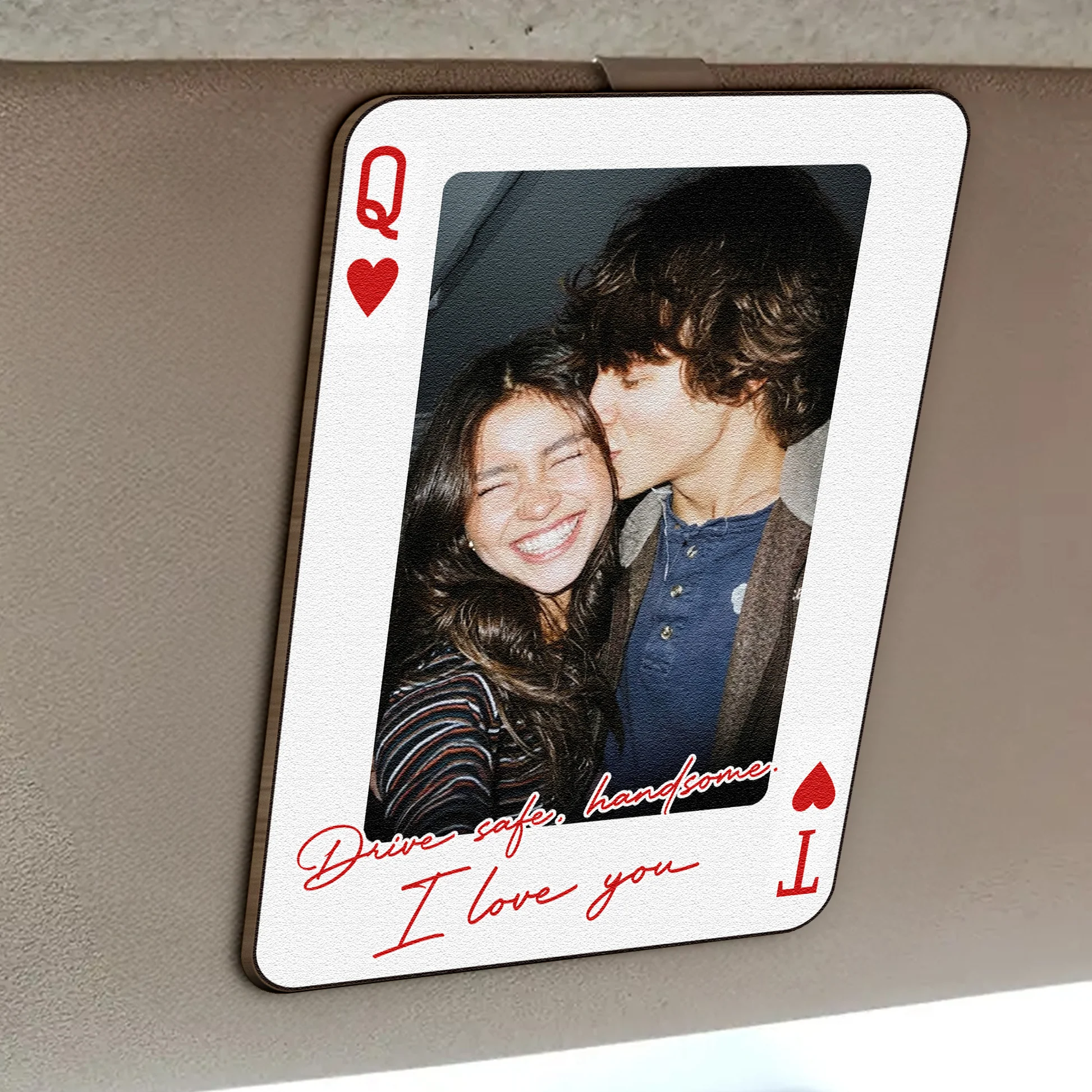 King & Queen Custom Couples Photo Drive Safe I Love You We're A Perfect Pair - Gepersonaliseerde Houten Fotohouder Voor Op De Zonneklep Van De Auto