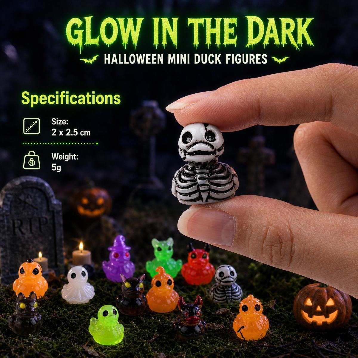 Gotische Halloween-spookeend Van Hars, Met Een Lichtgevend Duivelsschedelontwerp, Een Schattige Griezelige Eend Als Bureaudecoratie, Een Creatieve Glow-in-the-dark Tafeldecoratie Voor Thuis, Op Kantoor Of Op Een Plank. - SokkenFoto