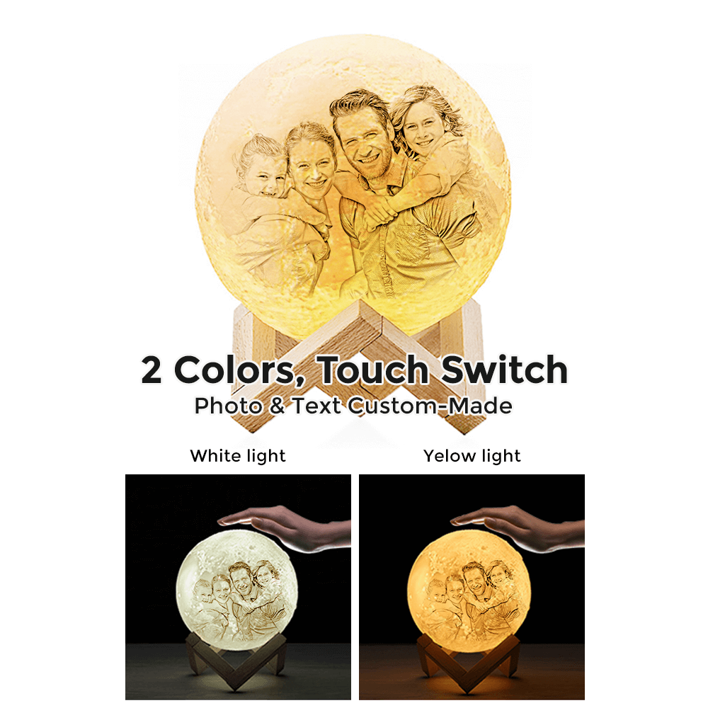 Aangepaste 3D Foto Maanlamp &Met Uw Tekst- Touch 2 Kleuren
