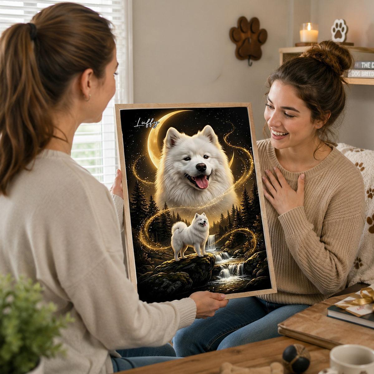 Hond Die Naar De Maan Huilt - Gepersonaliseerde Poster - Cadeau Voor Honden- En Kattenliefhebbers, Herdenkingscadeau Voor Huisdieren - SokkenFoto