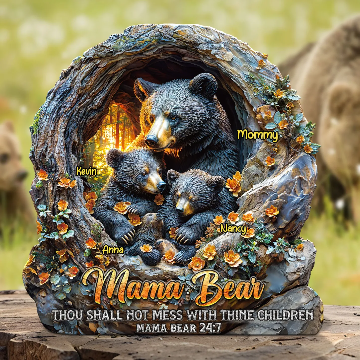 Gepersonaliseerd Cadeau Voor Mama: Plaquette Met Leeuwenmoeder En Kleine Welpjes - SokkenFoto