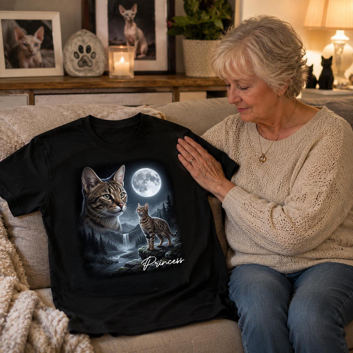 Kat Die Naar De Maan Huilt - T-shirt Met Gepersonaliseerde Huisdierfoto - Halloween Cadeau Voor Kattenliefhebbers - SokkenFoto