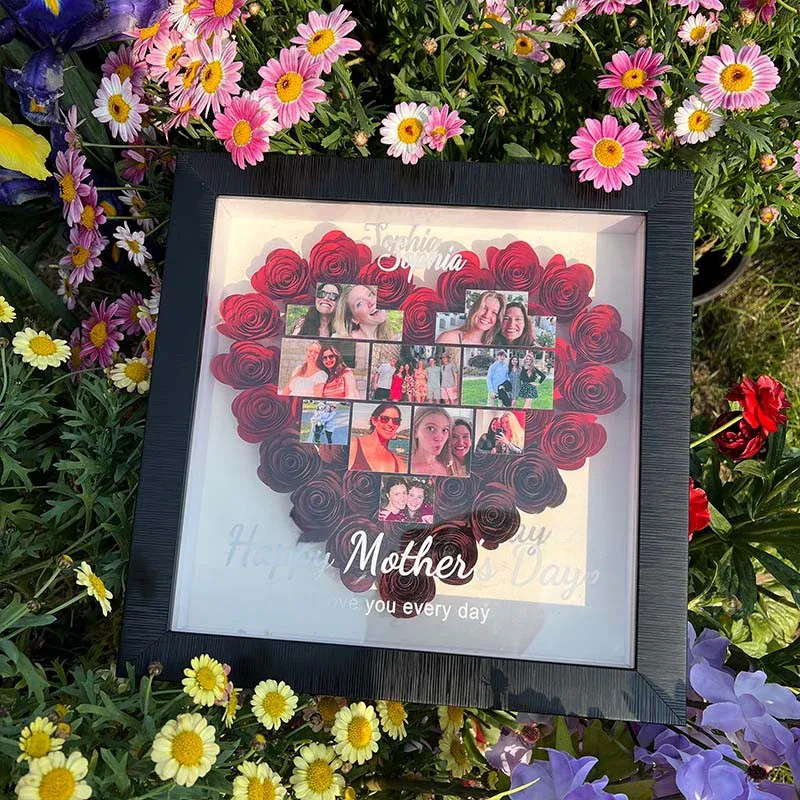 Gepersonaliseerde Moederdag Foto Bloemen Schaduwdoos - SokkenFoto
