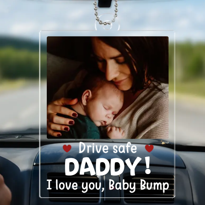 Gepersonaliseerde Foto Drive Safe I Love You - Gepersonaliseerd Auto-ornament Voor Het Gezin - Acryl Op Maat Gemaakt - Cadeau Voor Familieleden