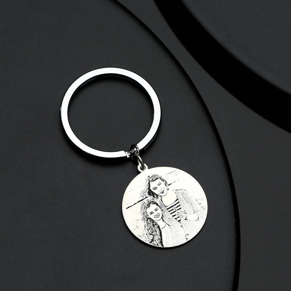 Round Photo Engraved Tag Key Chain Stainless Steel