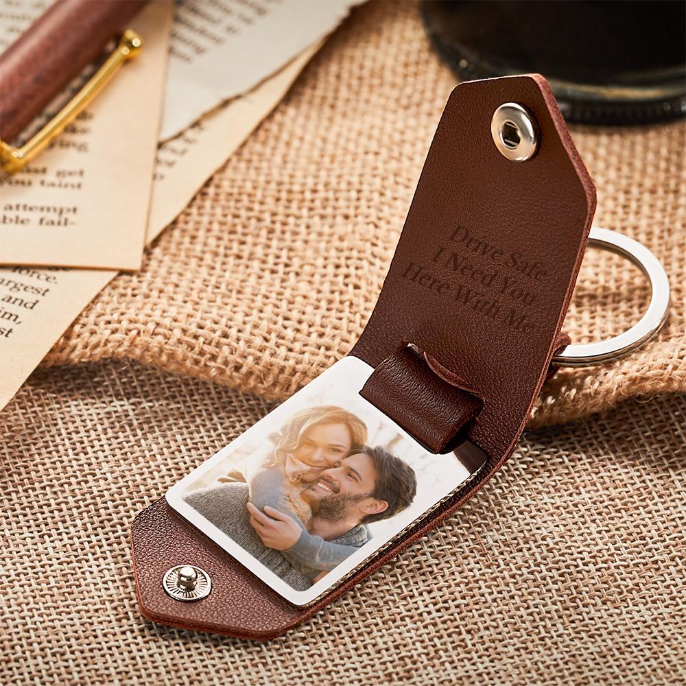 Personalisierter Leder-schlüsselanhänger Mit Foto Und Text Jahrestagsgeschenk Für Paare - MyCameraRollKeychainde