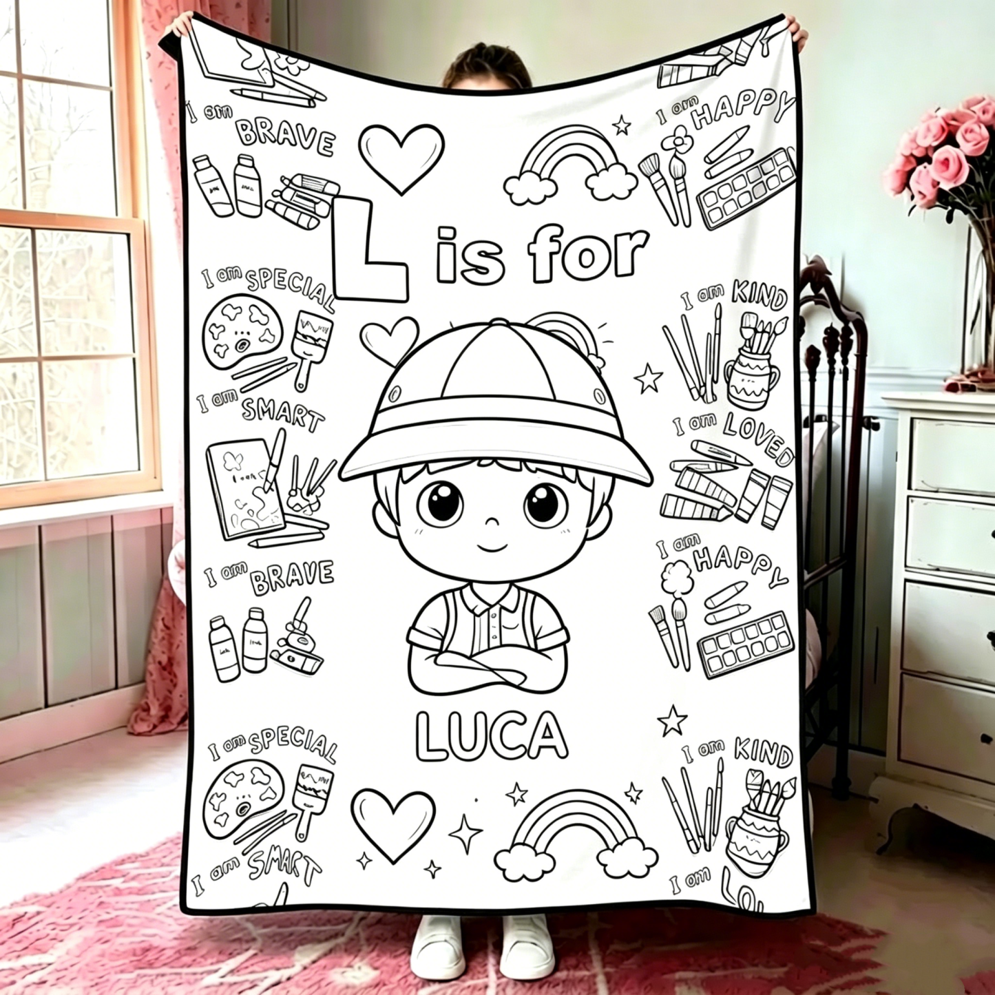 DIY Drawing Blanket Kid Art Dream with 24 Colors Markers Doodle Your Own Blankets Customizable Washable Art Blankets for Kids