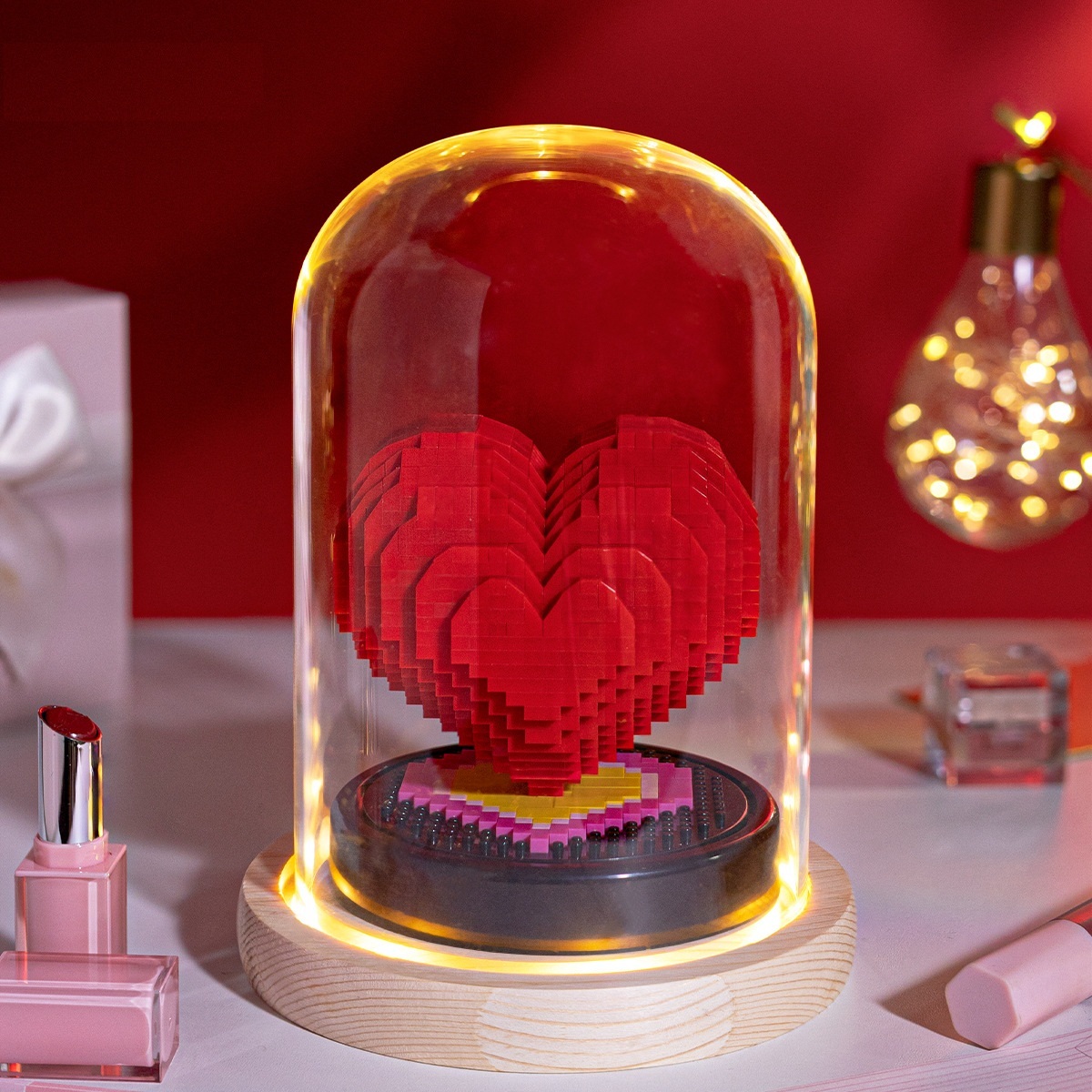 Custom Photo Love Building Block Night Light Toy Creative DIY Christmas Gift Assembling With Luminous Glass Cover, Gift For Sisters/Couples/Family