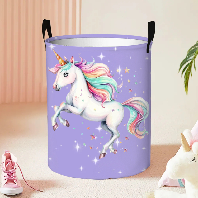Personalized Fantasy Unicorn Name Large Toy Laundry Basket with Handle Waterproof Nursery Decoration Housewarming Gift for Kids
