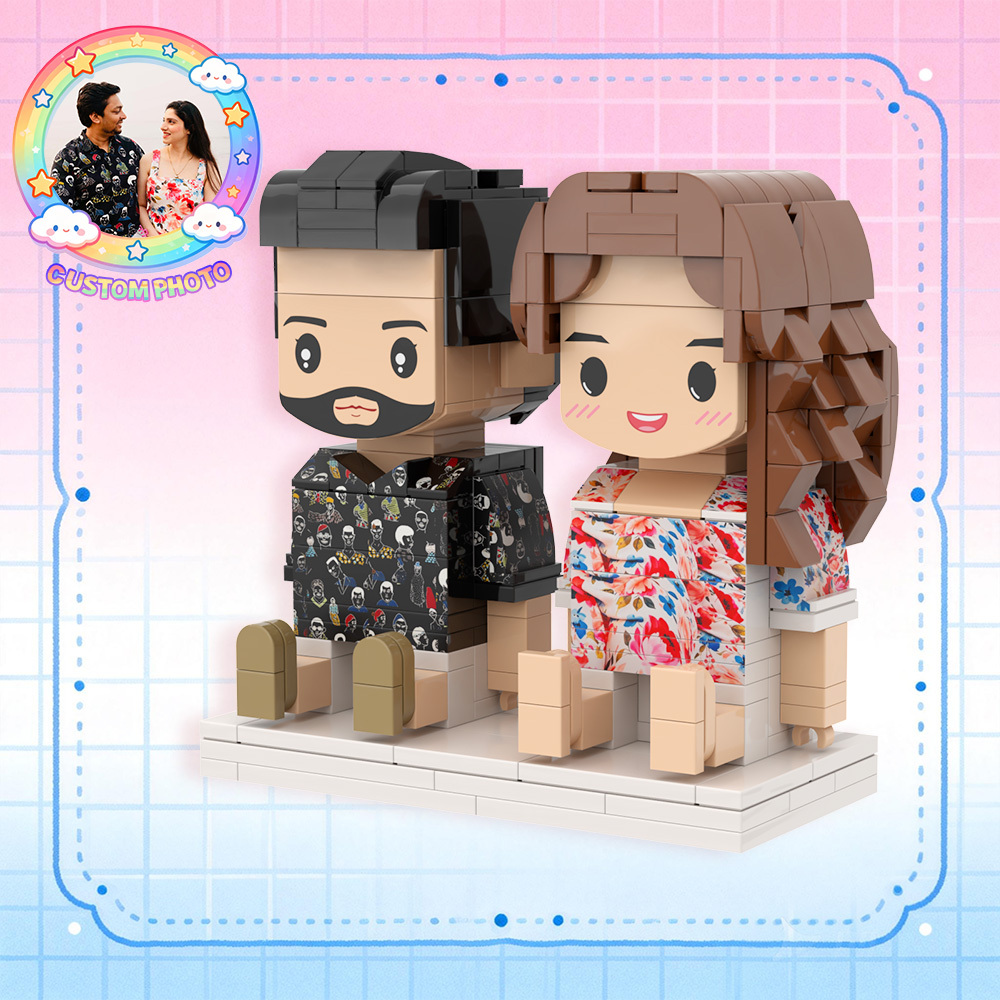 Custom Fully Body 2 People Custom Brick Figures Persanalized Sitting Brick Figures Sweet Couple Gifts - Get Photo Blanket