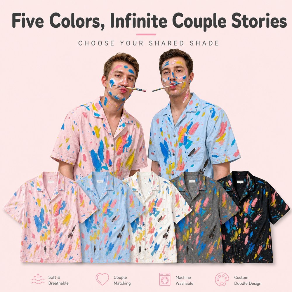 DIY Color Doodling Pajama Shirts for Couples | Matching PJ Shirts for Men, Color Your Own Boyfriend Pajamas - Get Photo Blanket