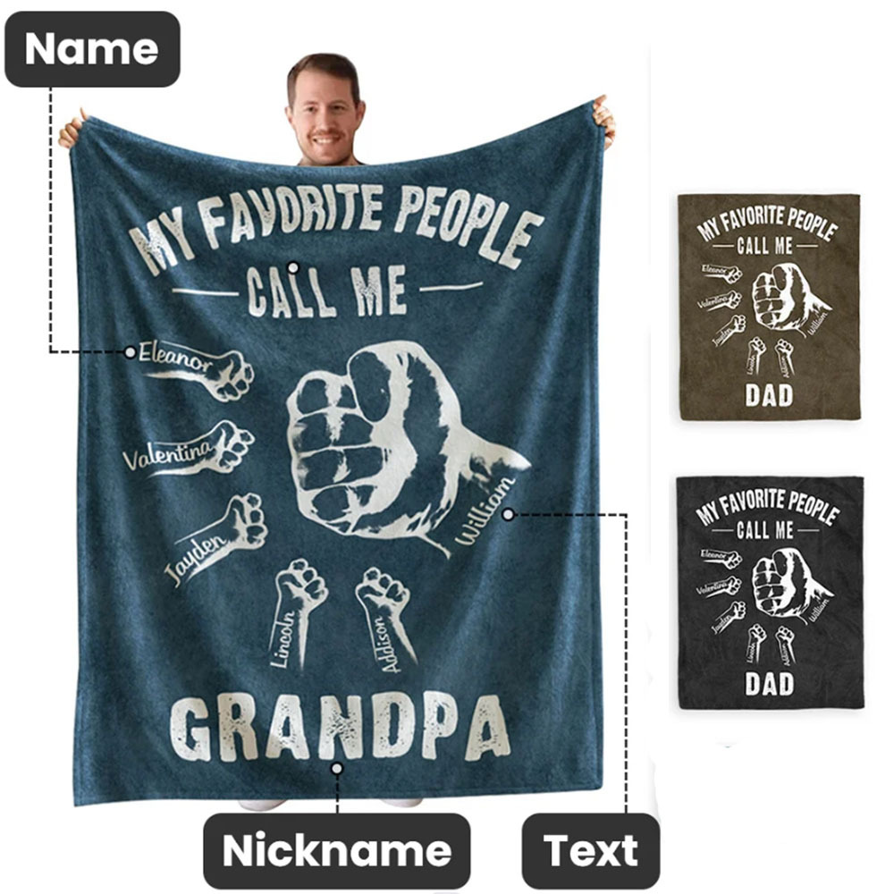 Personalized My Favorite People Fist Bump Soft Blanket with Name Birthday Father's Day Gift for Him