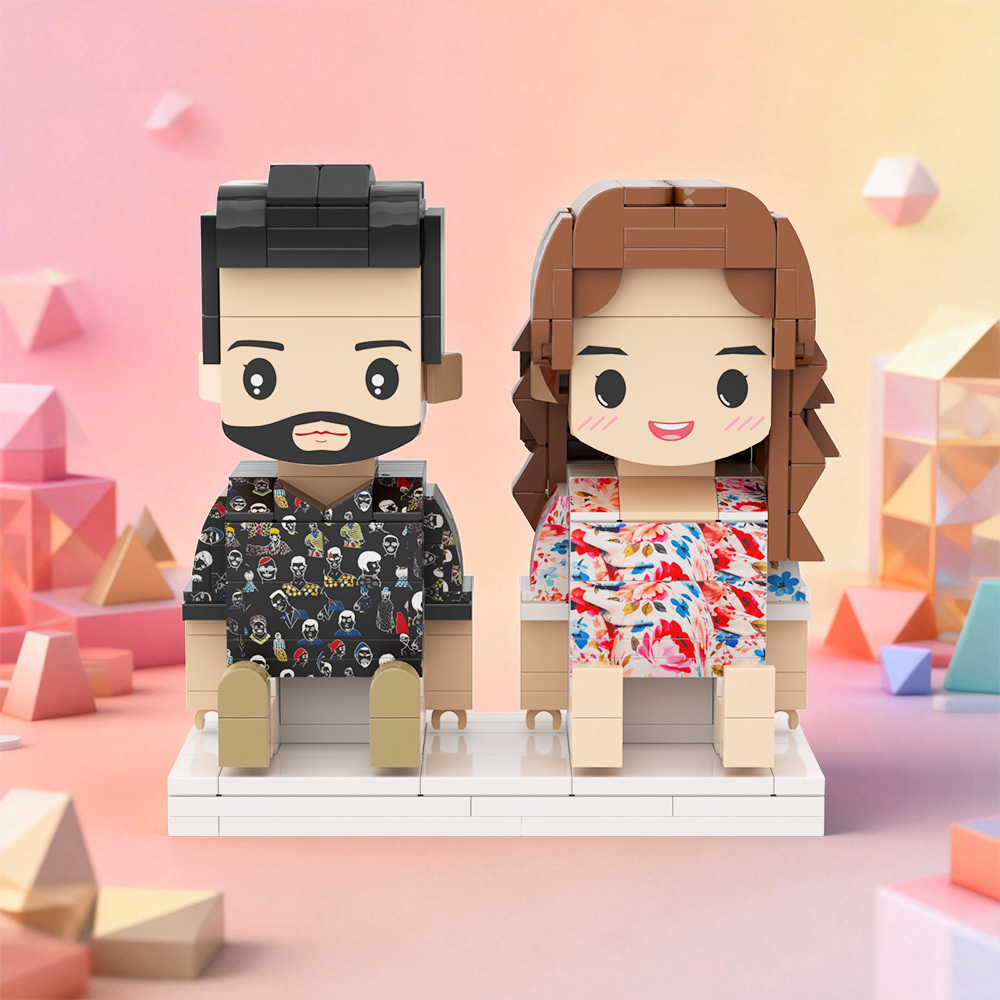 Custom Fully Body 2 People Custom Brick Figures Persanalized Sitting Brick Figures Sweet Couple Gifts - Get Photo Blanket