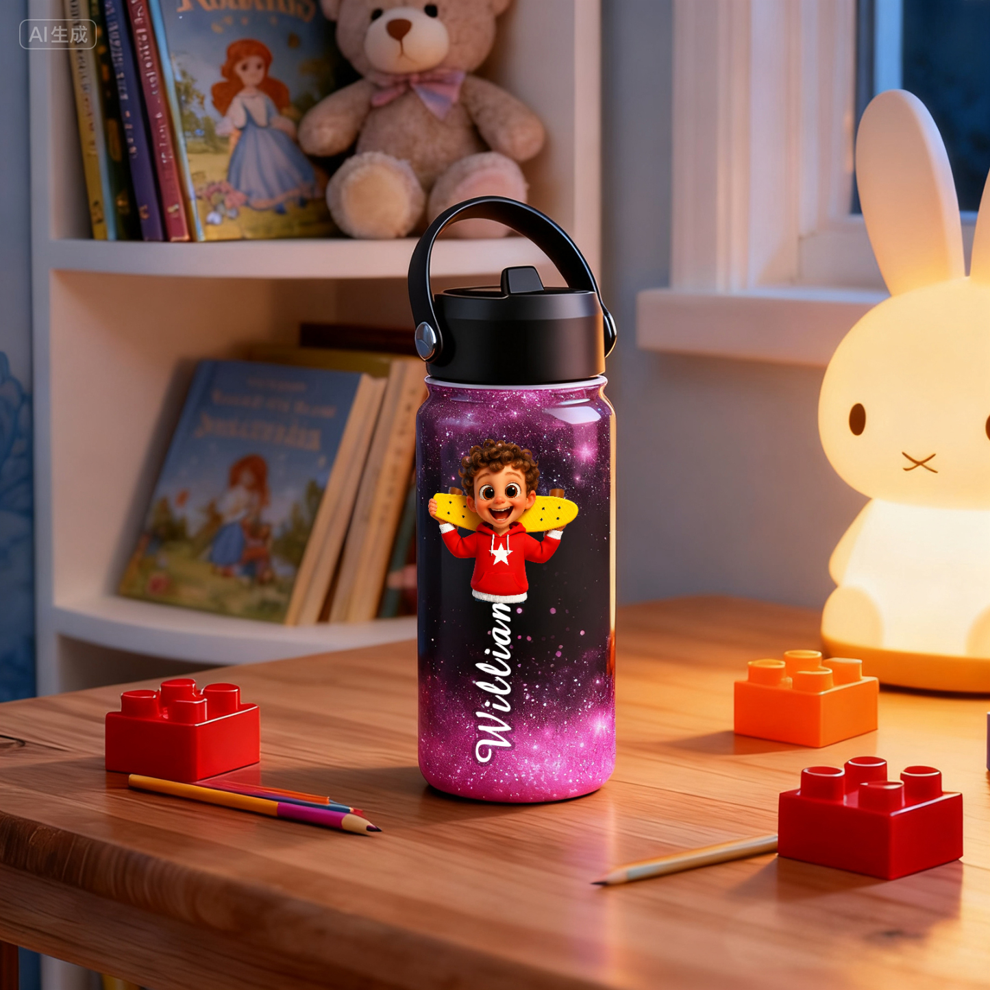 Custom Cartoon Water Bottle with Personalized Portrait & Name | Unique Gift for Kids & Teens - Get Photo Blanket