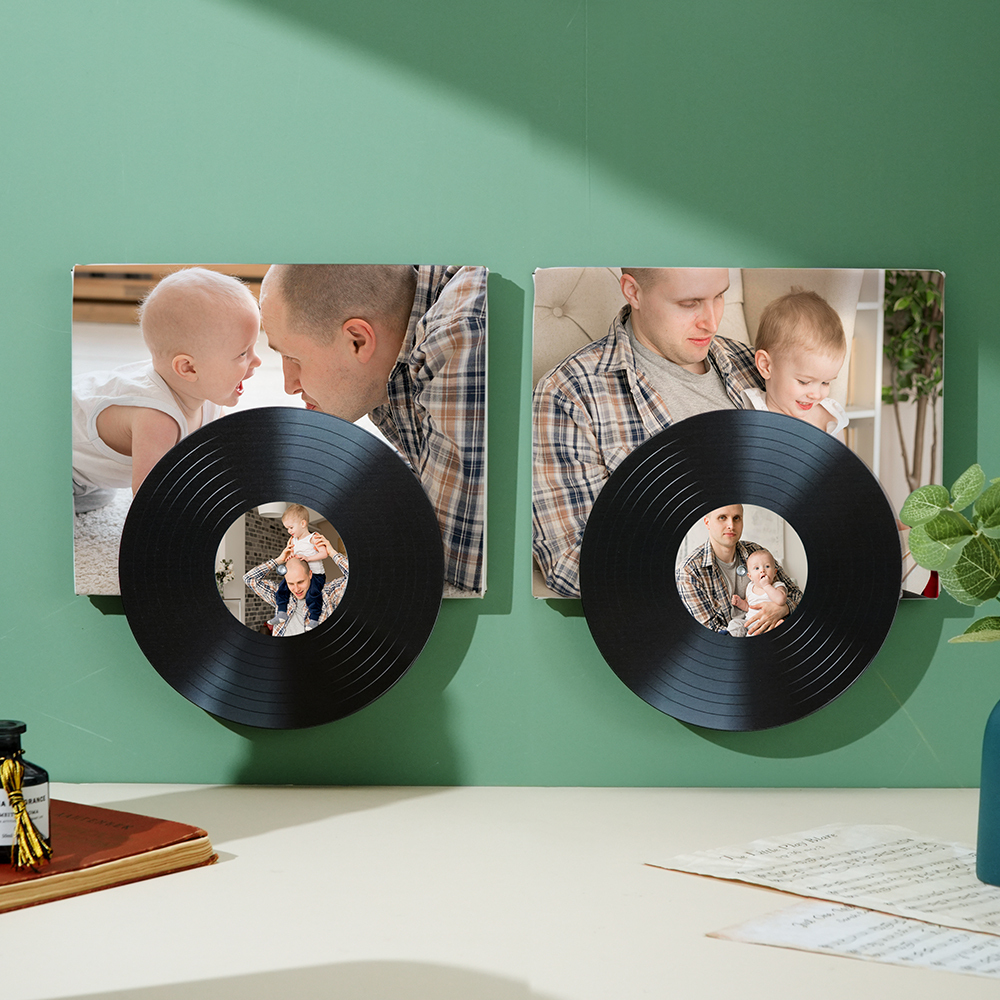 Vinyl Record Photo Wall Art | Custom Music Photo Gift for Dad | Click-to-Play Interactive Memory Keepsake for Pops On Father's Day